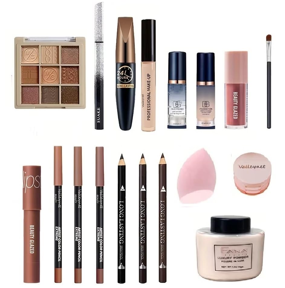 Makeup Kit for Women Teens, 18-Piece Complete Full Makeup Set with Eyeshadow Palette & Foundation, All-in-One Cosmetic Kit for Teens and Beginners,