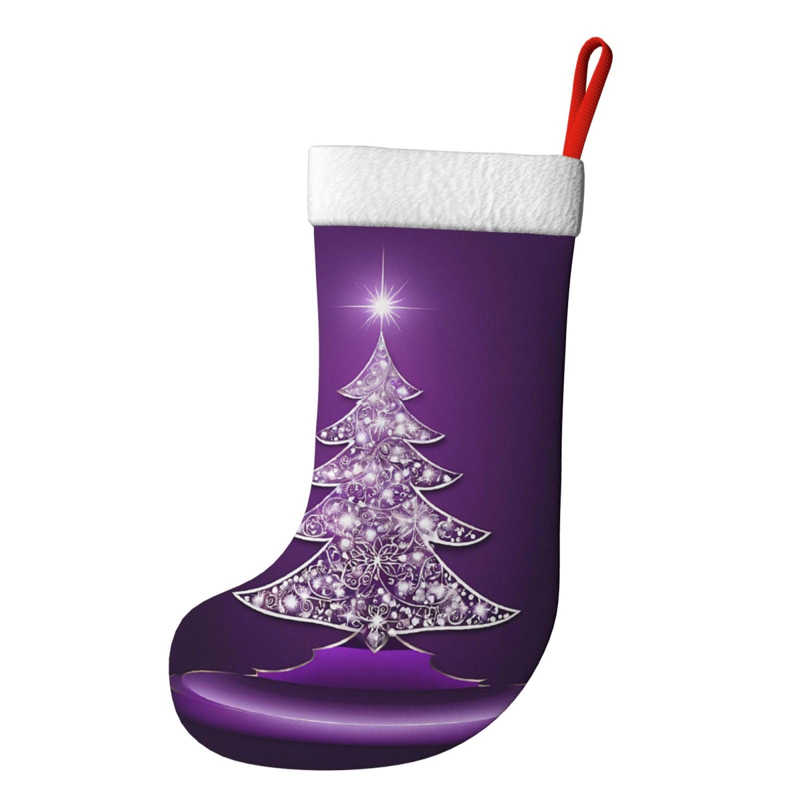 JIAGLINDE Christmas Purple Tree Print Christmas Decorative Stockings Fireplace Christmas Tree Gift Bag BedHead Hanging Decorative Plush Christmas Socks, 17.7 in