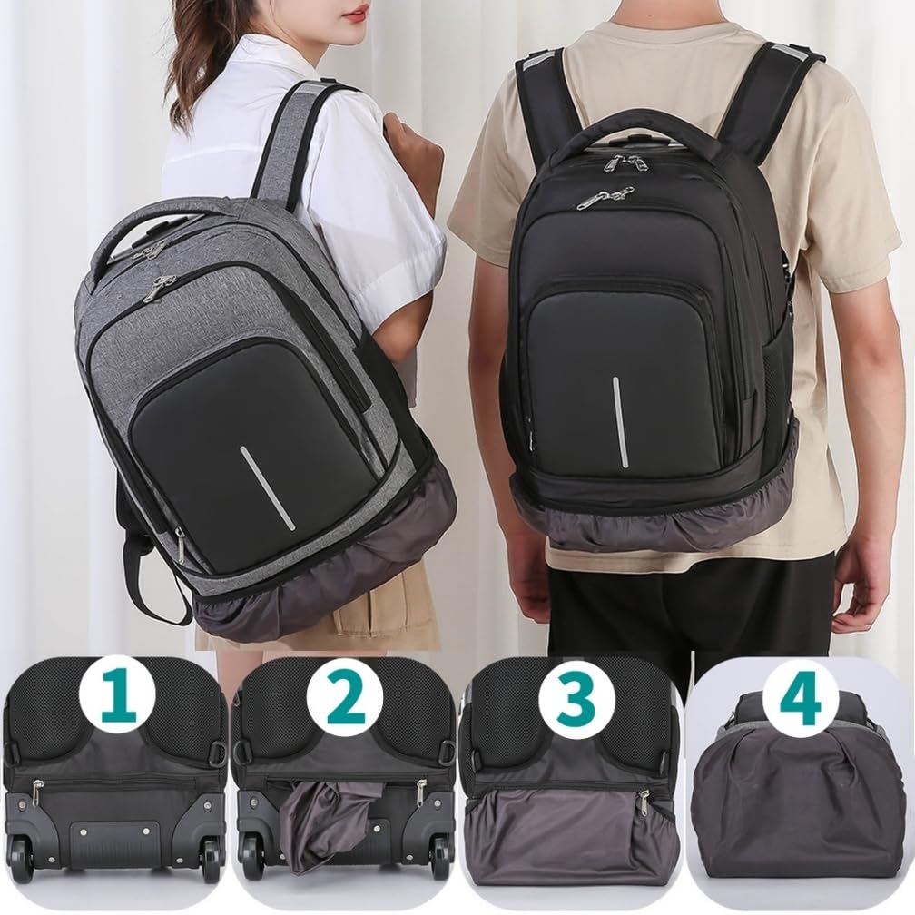 Sac à Dos à Roulette Garçon, Sac Ecole Trolley pour Primaire et Secondaires, Cartable a Roulette Garçons Filles, Noir