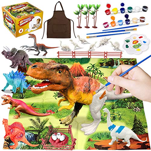 44Pcs Dinosaur Painting Kit for Kids Dinosaur Toys, Paint Your Own Dinosaur Animal Crafts and Art Party Supplies Birthday DIY Dino Figurines Creative Activity Toys for 4 5 6 7 8 Years Old Boys Girls