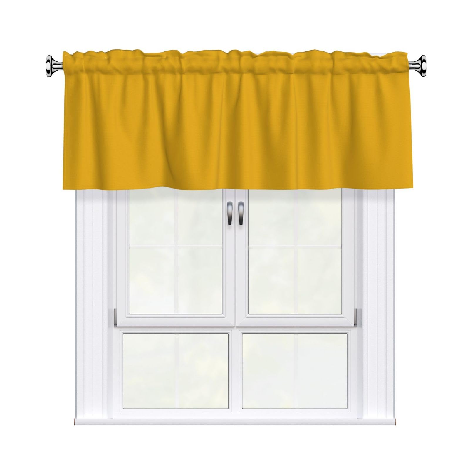 WHJSHOP Mustard Yellow Prints Curtain Valance 54x18 Inch - Peach Skin Window Layer with Delicate Print, Filtered Light for Kitchen Use