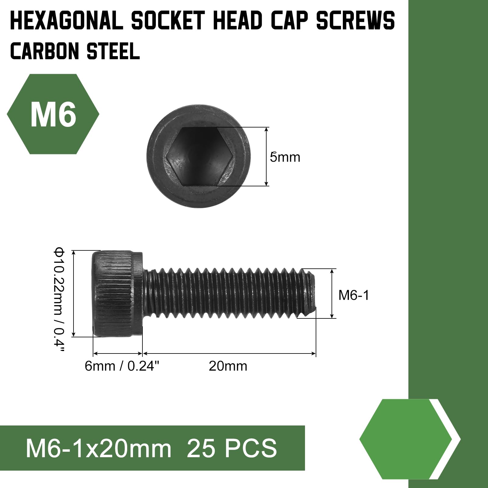 uxcell Hex Socket Bolts (M6-1x20), Grade 12.9 Carbon Steel Hex Socket Drive Screws, Black, 25 Pcs, M6-1x20mm - Image 2