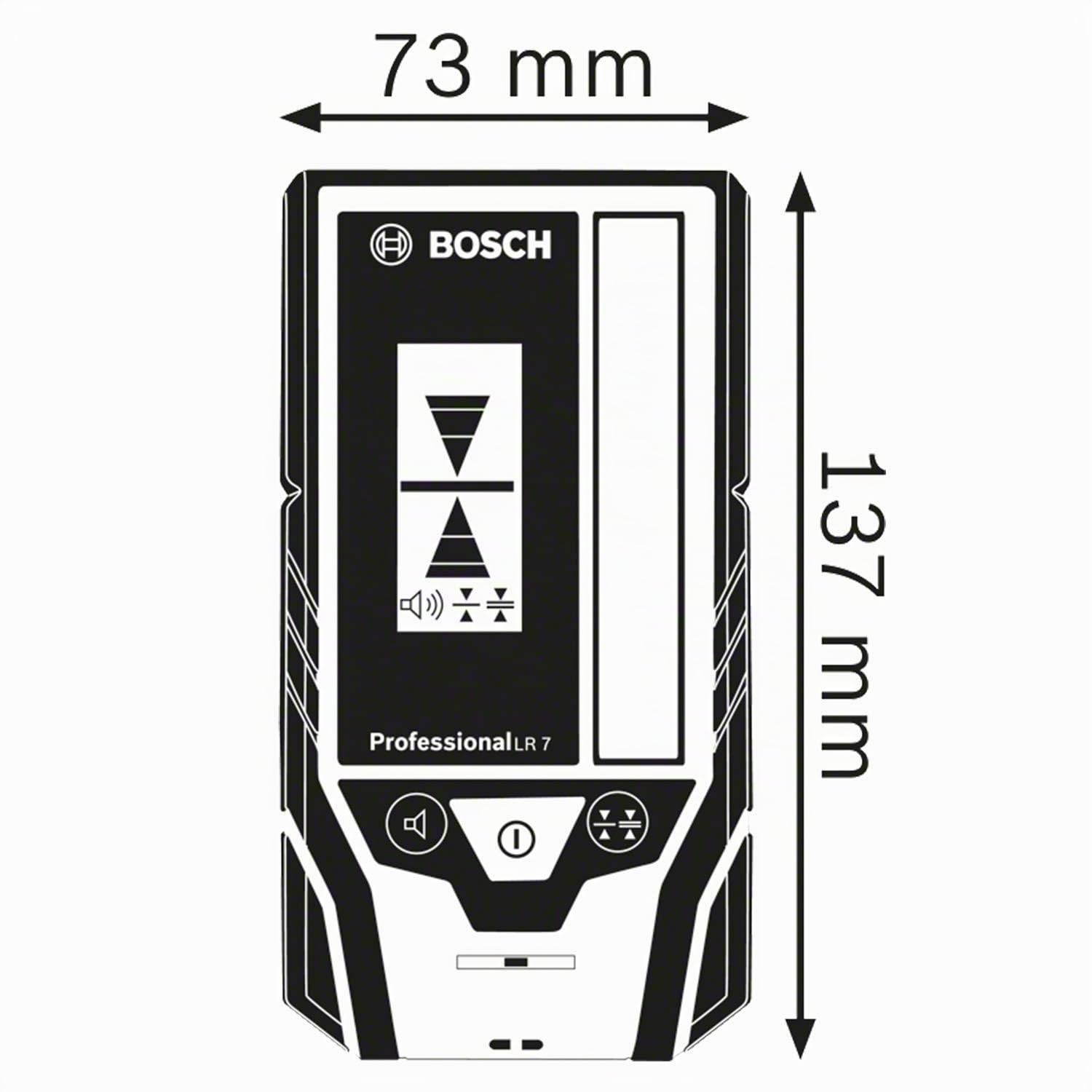 Bosch Professional Laserempfänger LR 7 (roter und grüner Strahl, 2 x AAA Batterien, Reichweite: 5-50 m, Schutztasche)
