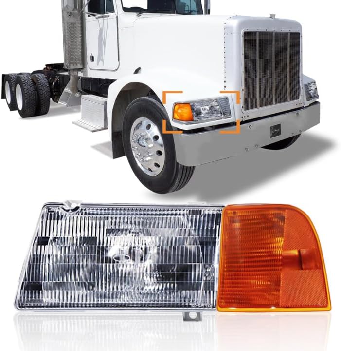 Headlight and Adjusters for Peterbilt 377 Trucks Left Driver Side Headlamp (with Corner Lamp, Left) with Corner Lamp Left