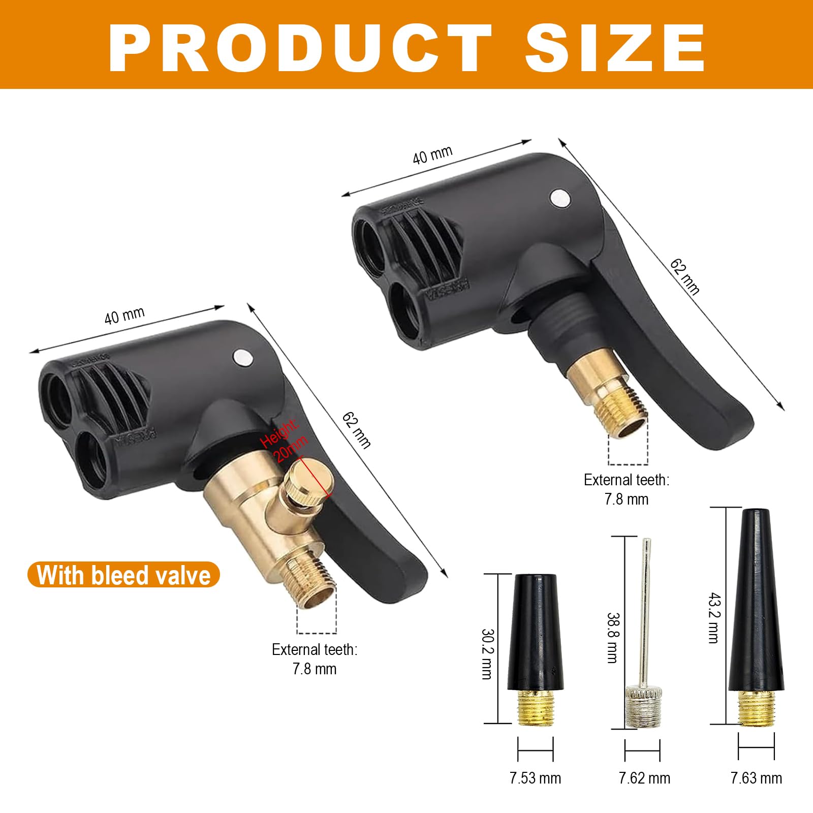2 raccordi a Leva in Ottone per valvole Auto, Adattatore compressore per valvole Pneumatici Bici (Due raccordi + Tubo Nero da 16 cm + Accessori)