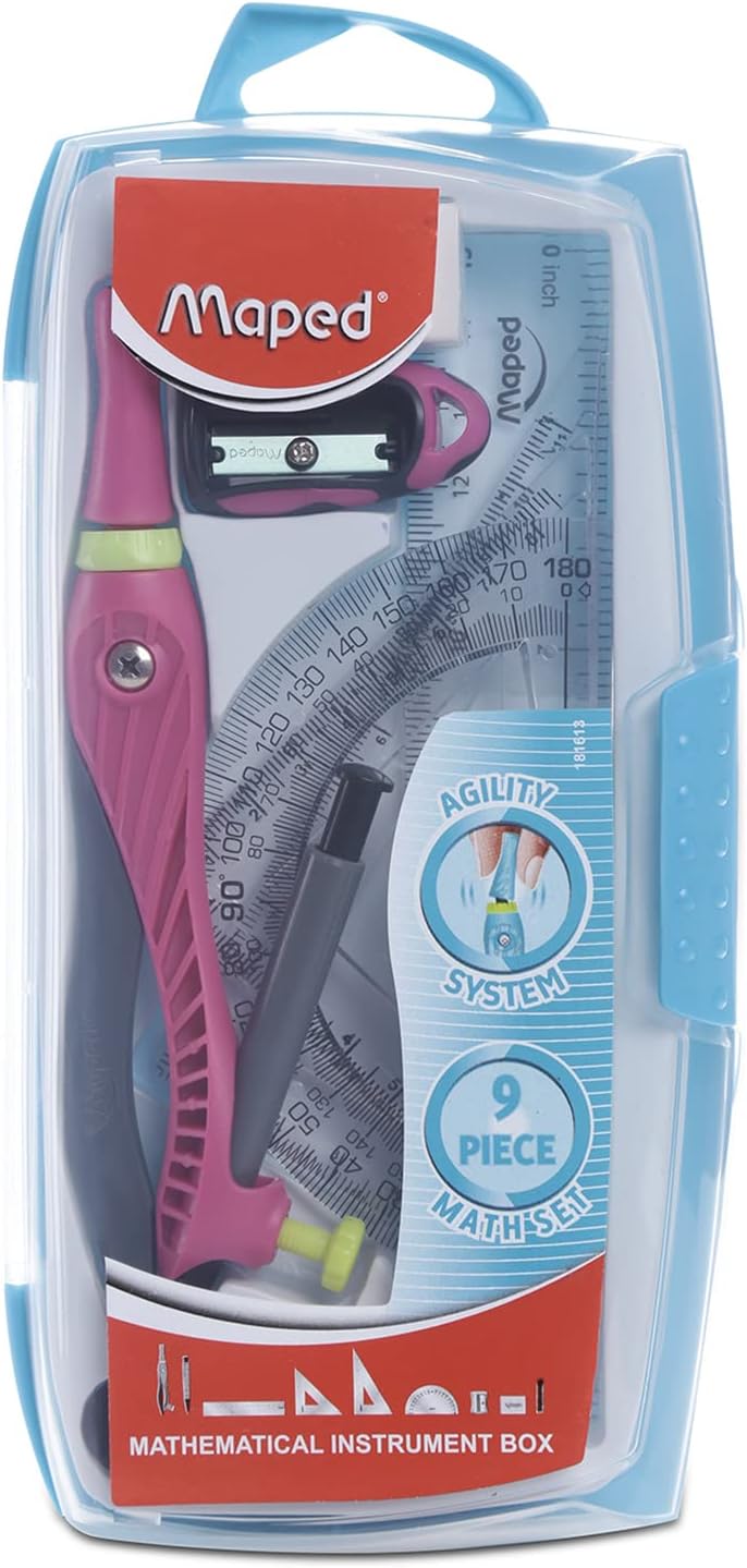 Maped Agility Geometry Box | Innovative 9pc Geometry Set |Math Set|Easy and quick draft|Perfect for beginners