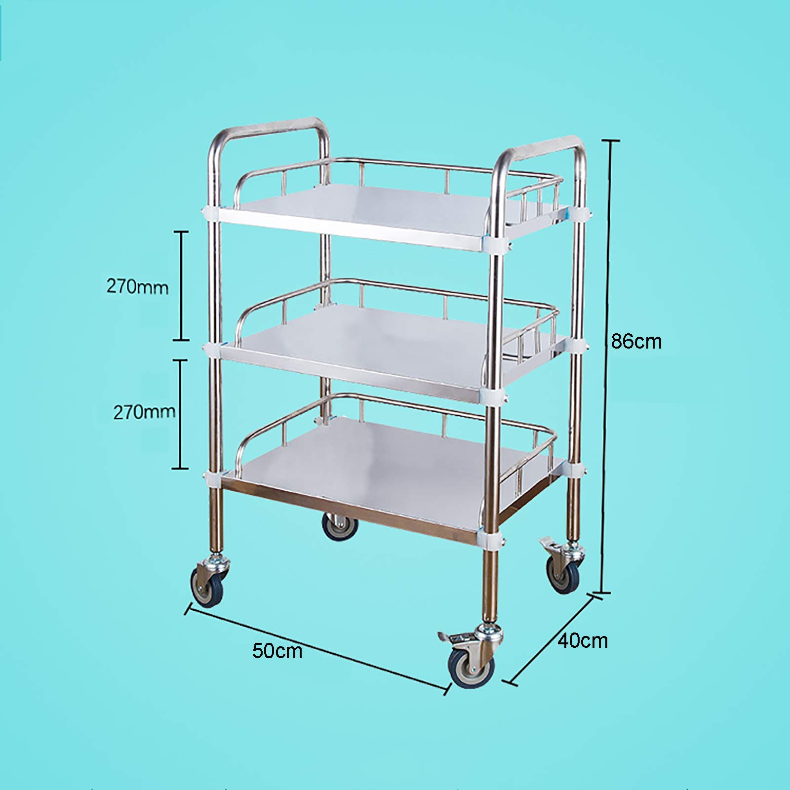 Carro médico con Ruedas, 3 Capas, Carro de Laboratorio de Acero Inoxidable, Carro de Servicio portátil con Ruedas