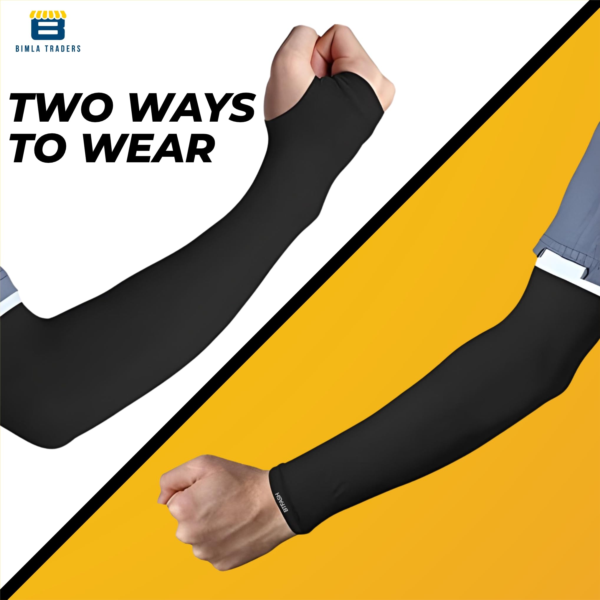 BTfash Unisex UV Protection Compression Cooling Sleeve Cover with Thumb Hole for Cycling, Driving, Running, Riding, Fishing, Golfing and Outdoor Sports (Black_PO1) 2