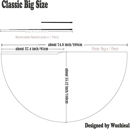 Miniatura 2 de Wuchieal Banderas de adoración semicírculo grandes y suaves de 55 x 74 pulgadas, bandera de semicírculo de satén con varillas escalables, 1 par
