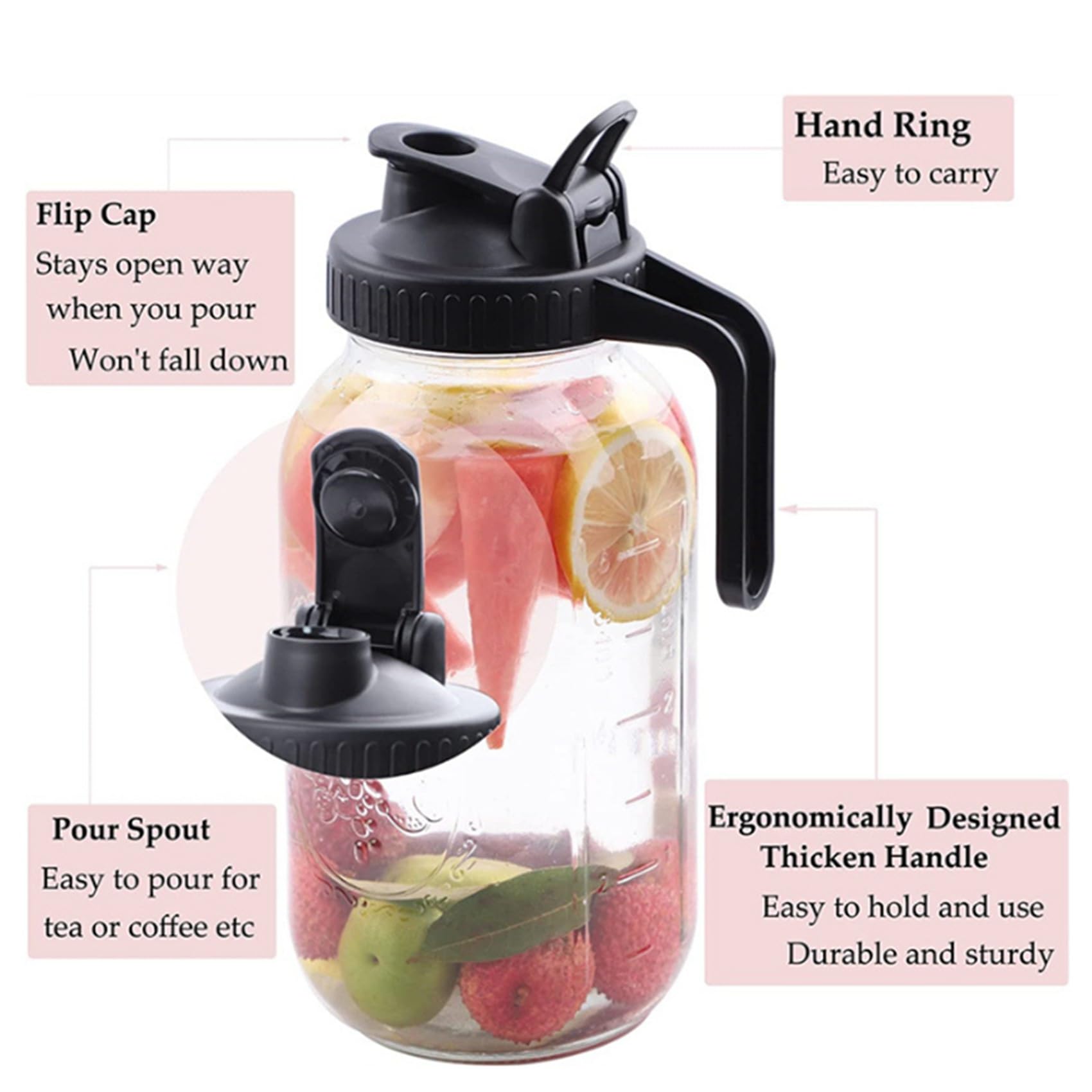 2X Cafetera de Preparación en Frío Jarra de Preparación en Frío de 64 Oz con Filtro Súper de Acero Inoxidable para Café Preparado con Hielo, Té Helado-A