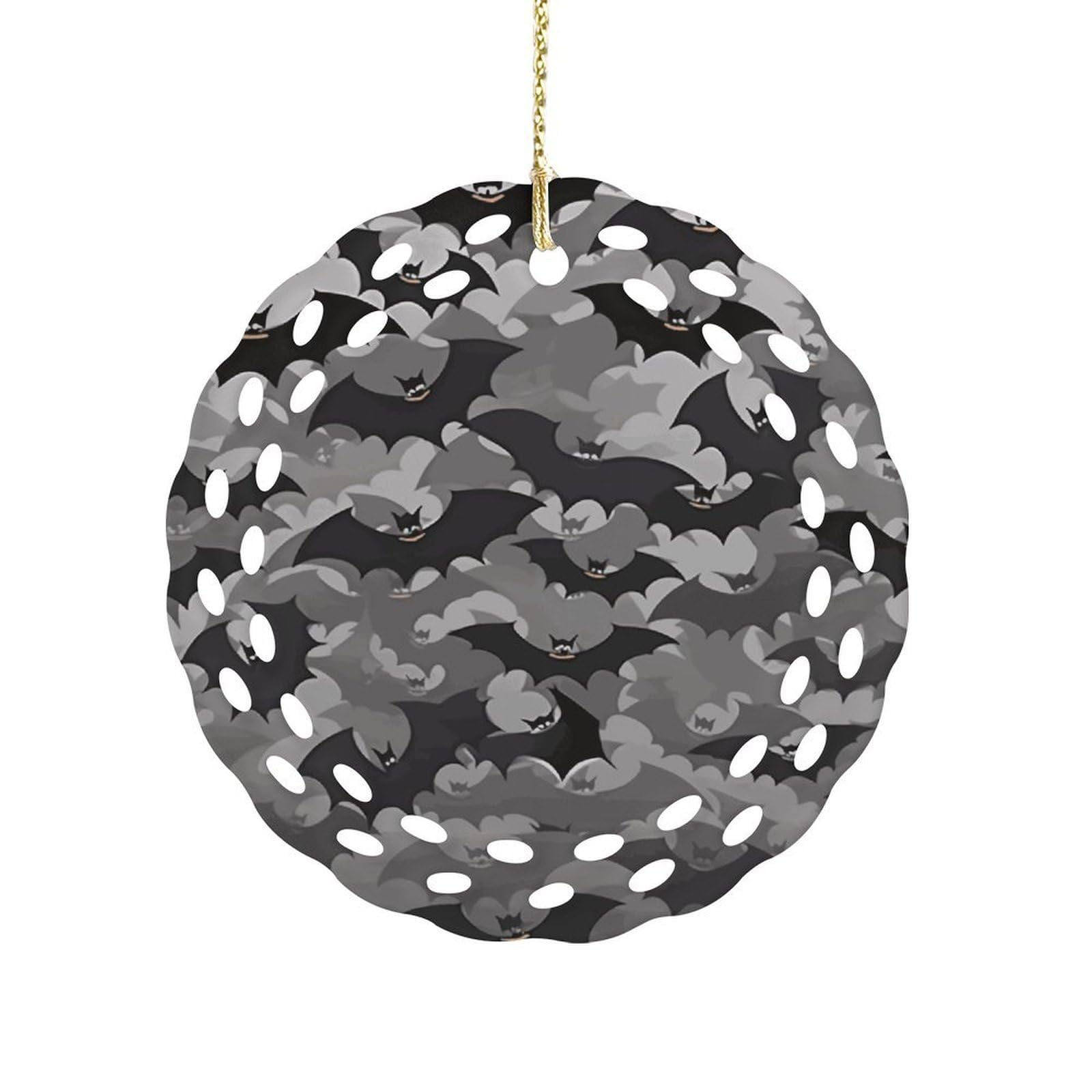 Btcowzrv Style Halloween Bats Grey Ceramic Ornament,Round Ornaments With Hole Easy To Hang,Hanging Ornament For Wedding Party Home Window Garden Christmas Day Decor