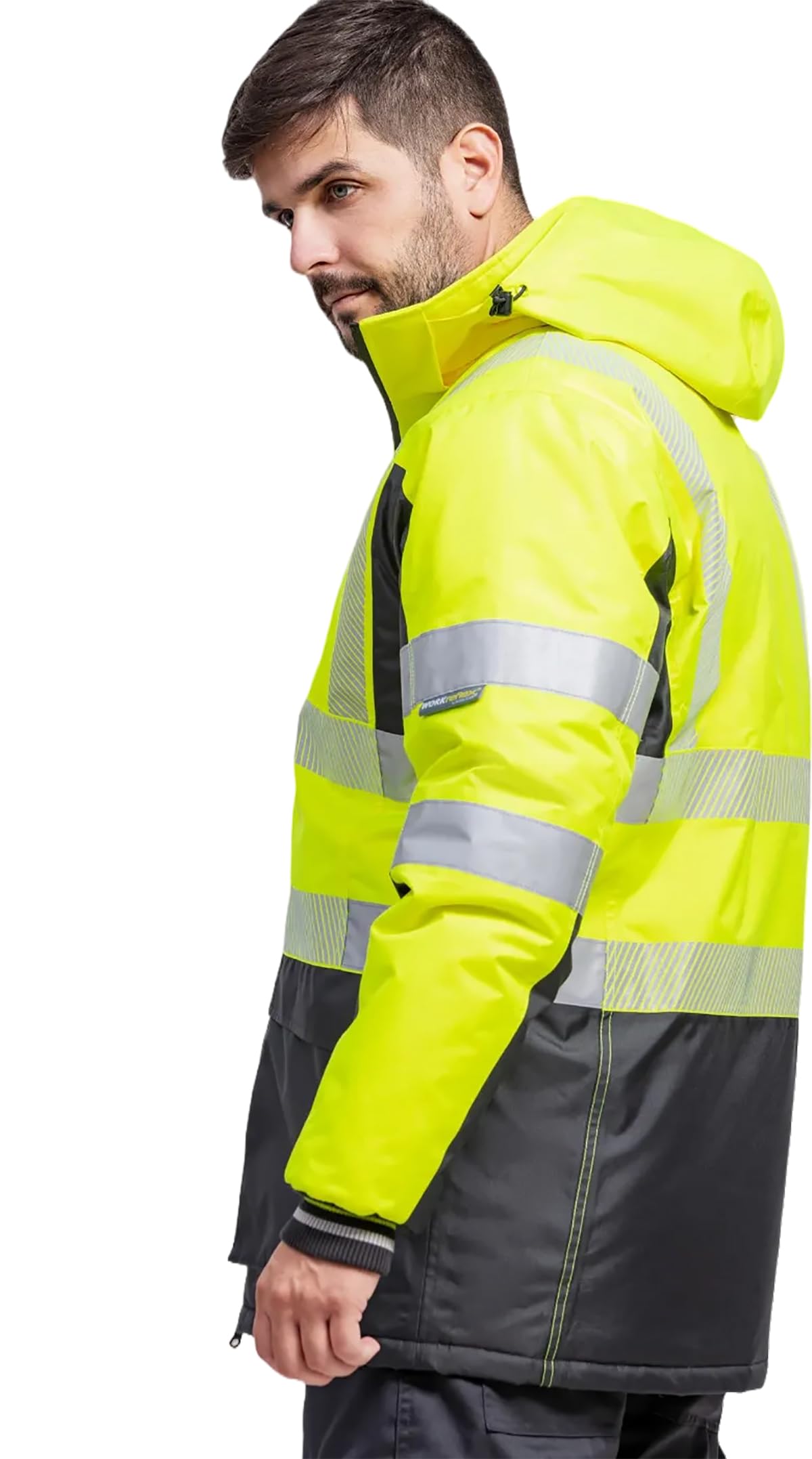 WORKTEAM Parka Alta Visibilidad Impermeable con Acolchado Térmico, Reflectantes Segmentadas, Capucha Desmontable y Forro Polar, Ropa Laboral Seguridad Clase 2