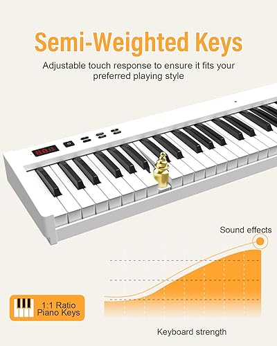 Vista 10 de KONIX Piano de teclado semi ponderado de 88 teclas, piano digital de tamaño completo con soporte doble X, piano de teclado portátil