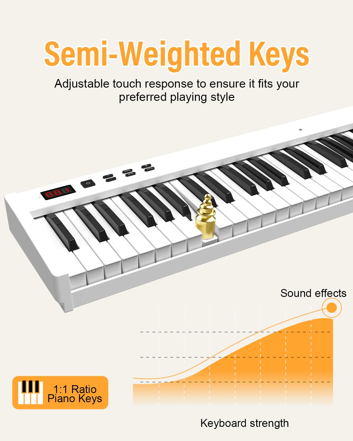 Piano digital de 88 teclas, teclas semipesadas, sensibles al tacto, con soporte X y Bluetooth MIDI, perfecto para práctica en casa, ahorro de espacio y amigable con los vecinos, incluye pedal de