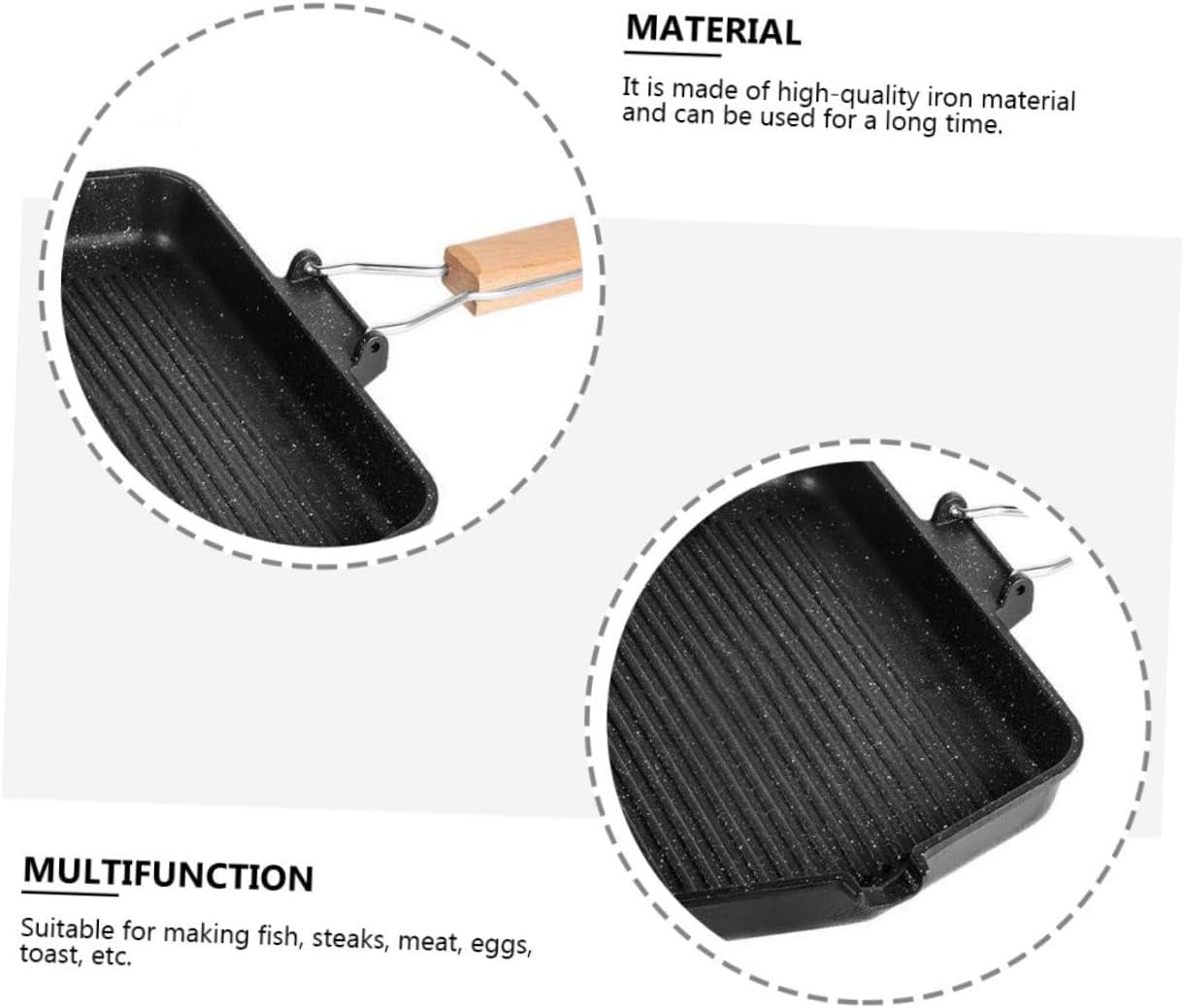 Non-stick Smokeless Grill Pan for Indoor and Outdoor Bbq, Square Maifan Stone Coated Frying Pan Compatible with Induction Cookers, Black Kitchen Cookware for Meat Roasting