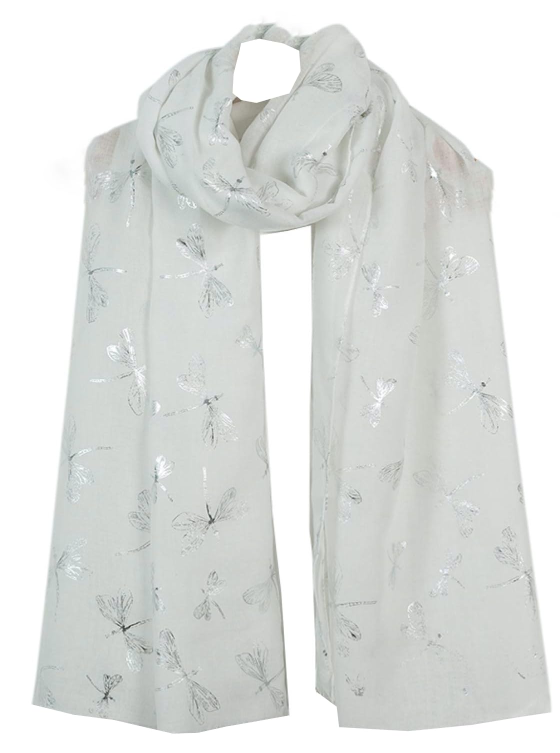 World Of Shawls Women's New Dragonfly White Glitter Dragonfly Large Scarf For Shawl Scarf Wrap Soft Scarves (New Dragonfly White)