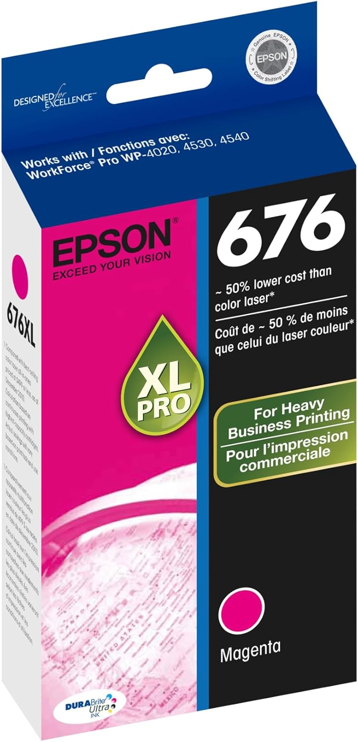 EPSON 676 DURABrite Ultra Ink High Capacity Magenta Cartridge (T676XL320-S) Works with WorkForce Pro WP-4010, 4020, 4023, 4090, 4520, 4530, 4533, 4540, 4590