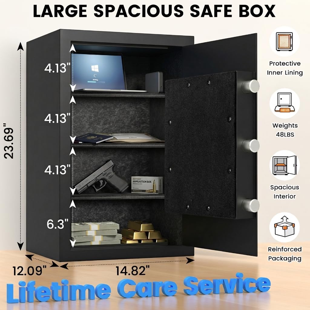 Cassaforte ignifuga da 60 minuti, 2,46 CuFt resistente al fuoco e impermeabile, cassaforte di sicurezza per ufficio domestico, test UL per proteggere documenti, gioielli, contanti e oggetti di valore