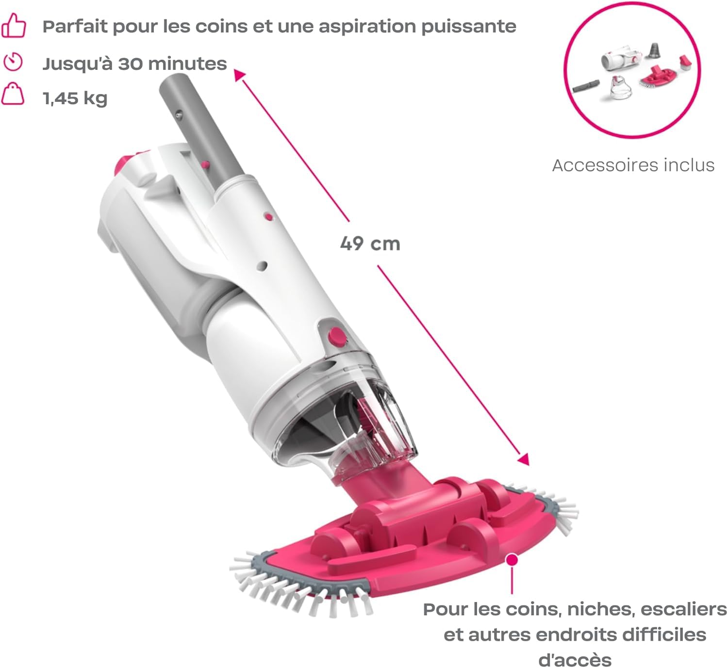 BWT Aspirateur de Piscine BC30 | Nettoyage Efficace de piscines jusqu'à 15 m³ | Fonctionnement sans Fil avec Une liberté de Mouvement maximale | Puissance d'aspiration élevée