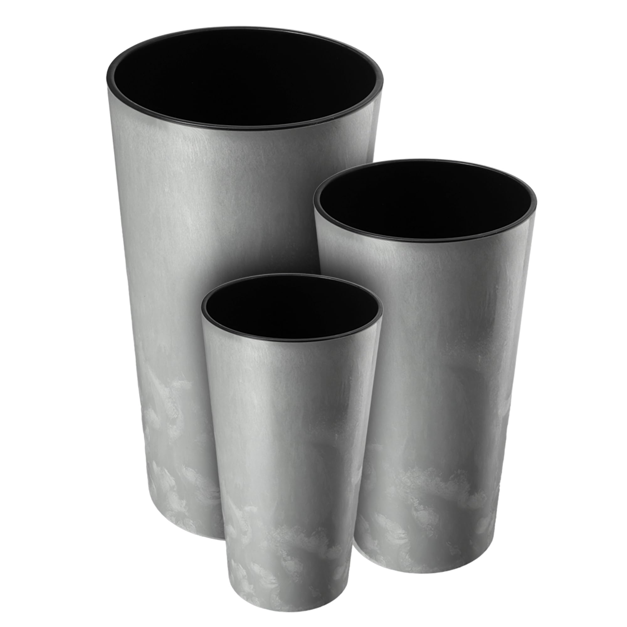KADAX 3er Set Blumentopf mit Holzspänen, eleganter Übertopf mit herausnehmbarer Einlage, Blumentopfschutz für Büro, Blumenkübel, Topf, Gartenschale (Grauer Beton)