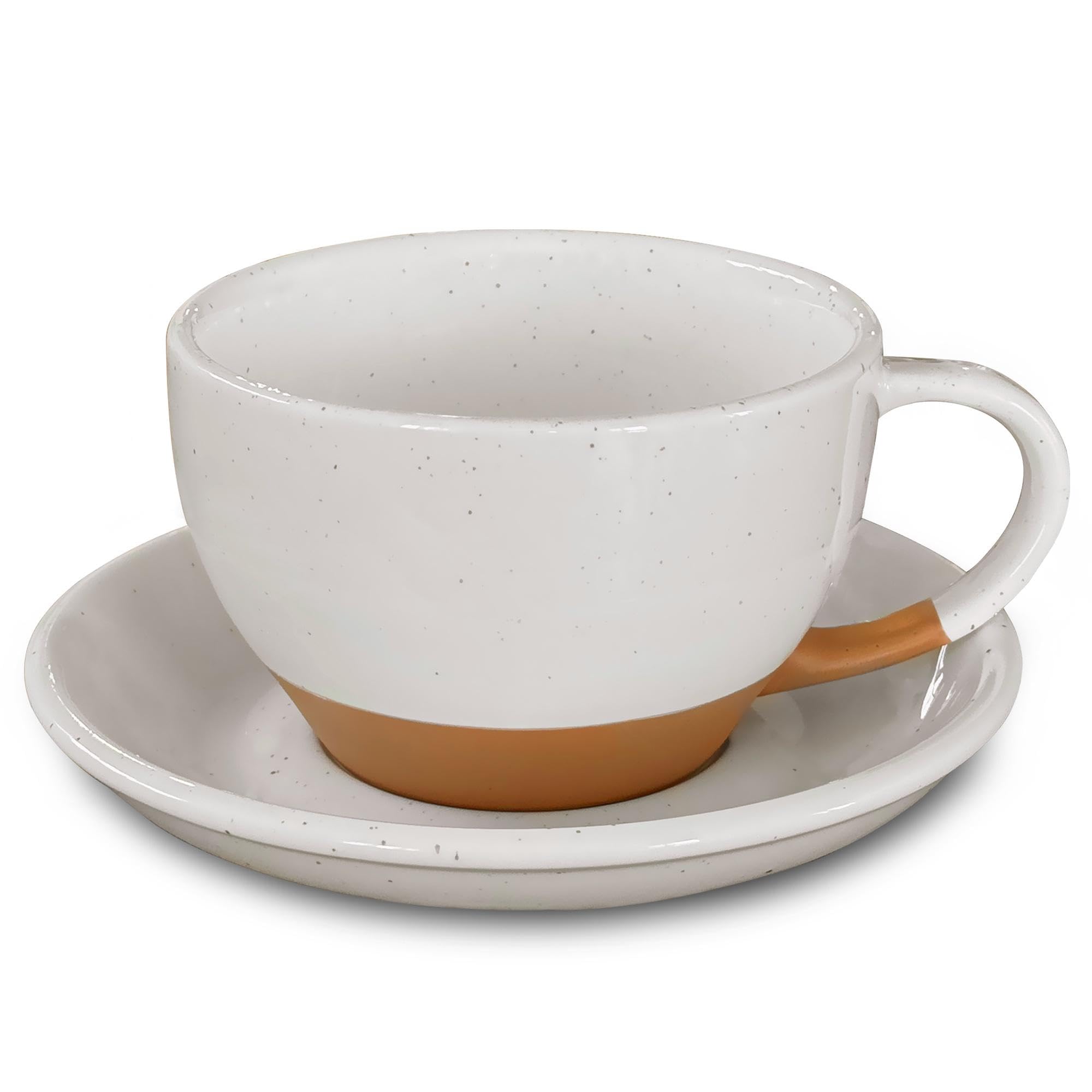Mora Ceramic Latte Art Mug With Saucer - 10.5 oz, Round Bottom For Perfect Pours - Cafe Cups for Cappuccino, Espresso, Coffee, Tea etc - Porcelain Set for Baristas, Great Gift - Vanilla White