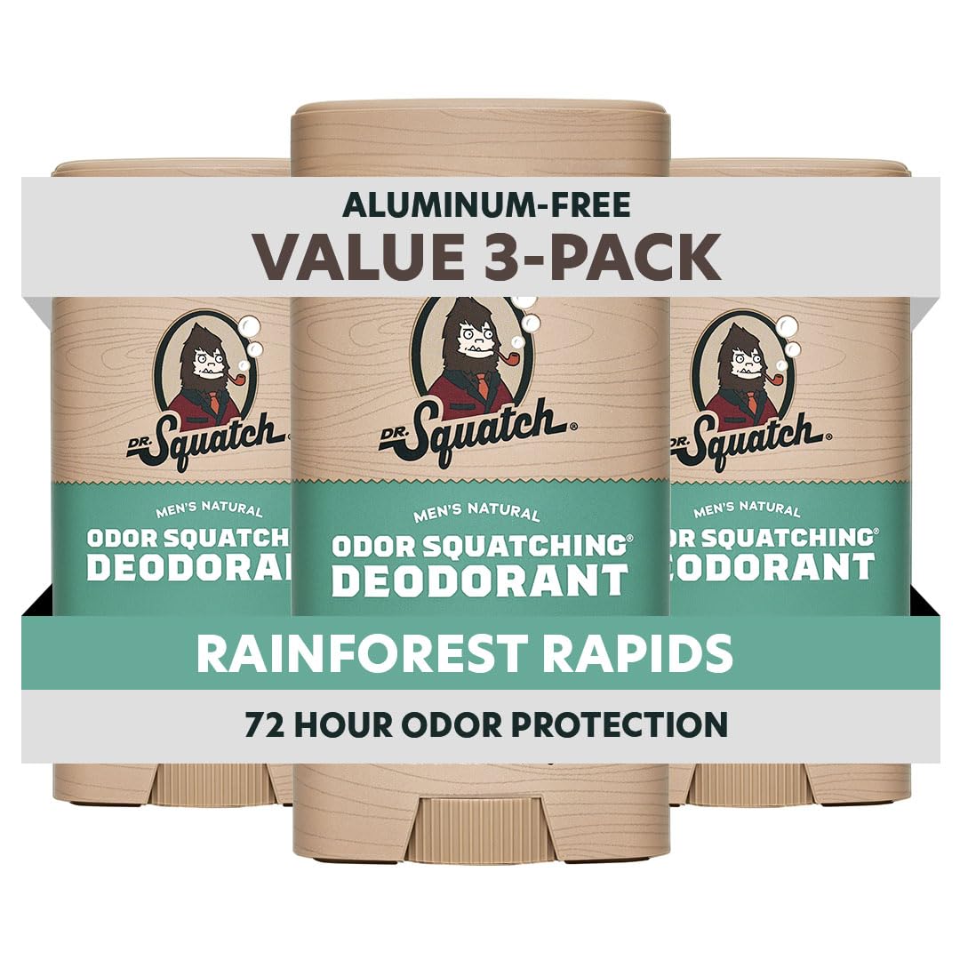 Dr. Squatch Natural Deodorant for Men - Odor-Squatching Aluminum Free - Rainforest Rapids (2.65 oz, 3-Pack)