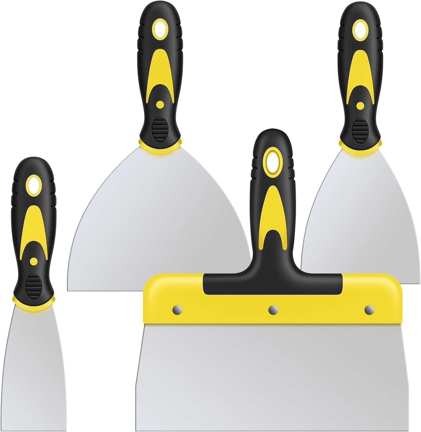 suokoun Set di 4 spatole in acciaio inox con manico in plastica, spatola per pittura su carta da parati e pareti (50 mm, 100 mm, 150 mm, 200 mm)