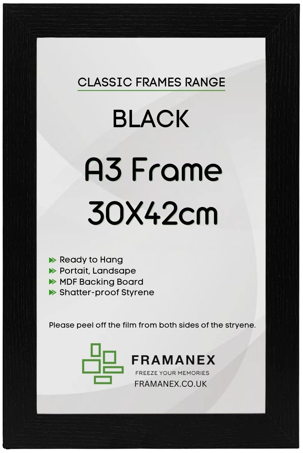 FRAMANEX Modern Black Colour A3 Picture Photo Poster Frames | A3 Rectangle Picture Frame | Wood Finish Photo Frame