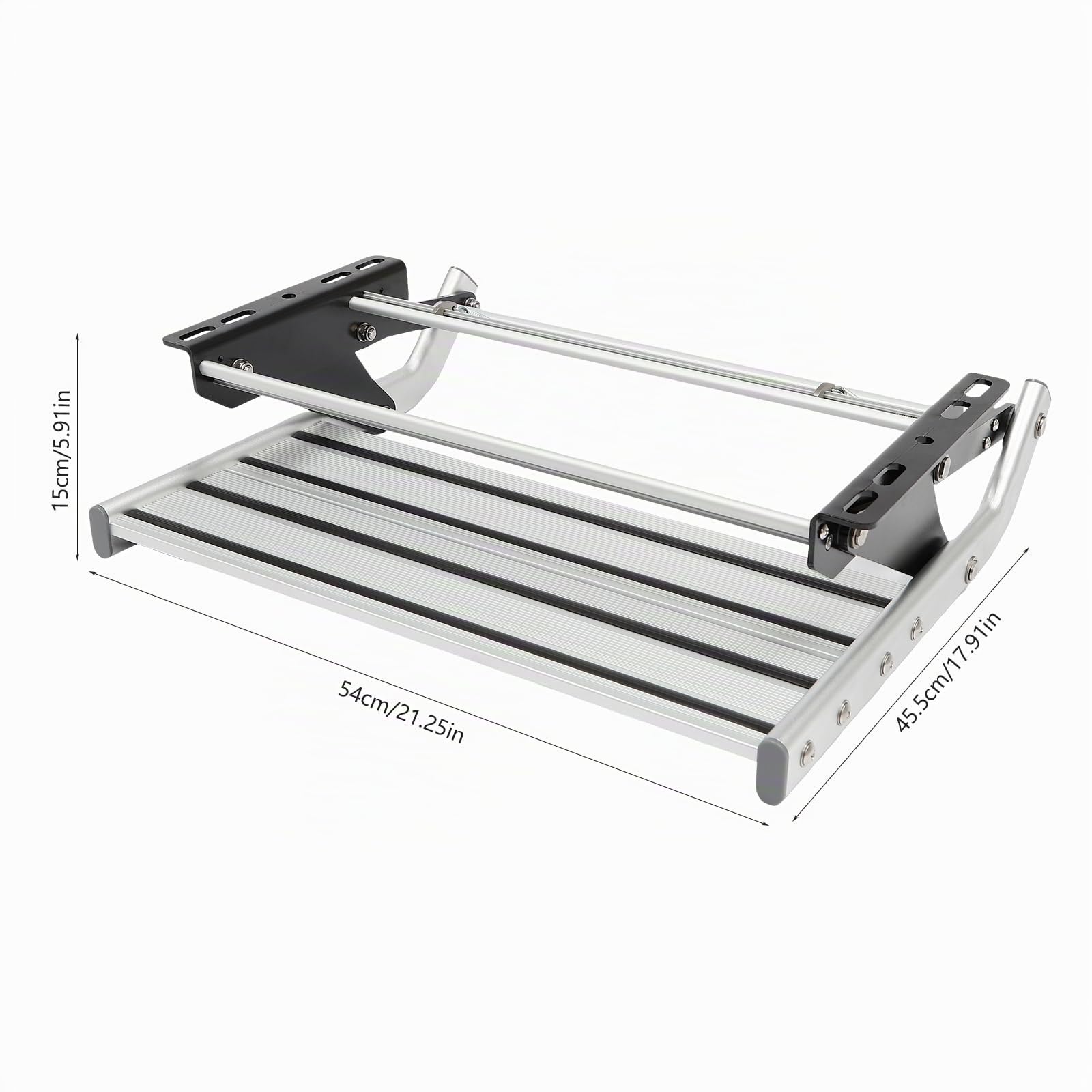 Trittstufe in Lega di Alluminio per Camper - Trittstufe Manuale Pieghevole da 55cm con Profilo Antiscivolo & Capacità di Carico 150kg, Ingresso RV per Roulotte/Camper (Argento/Nero)
