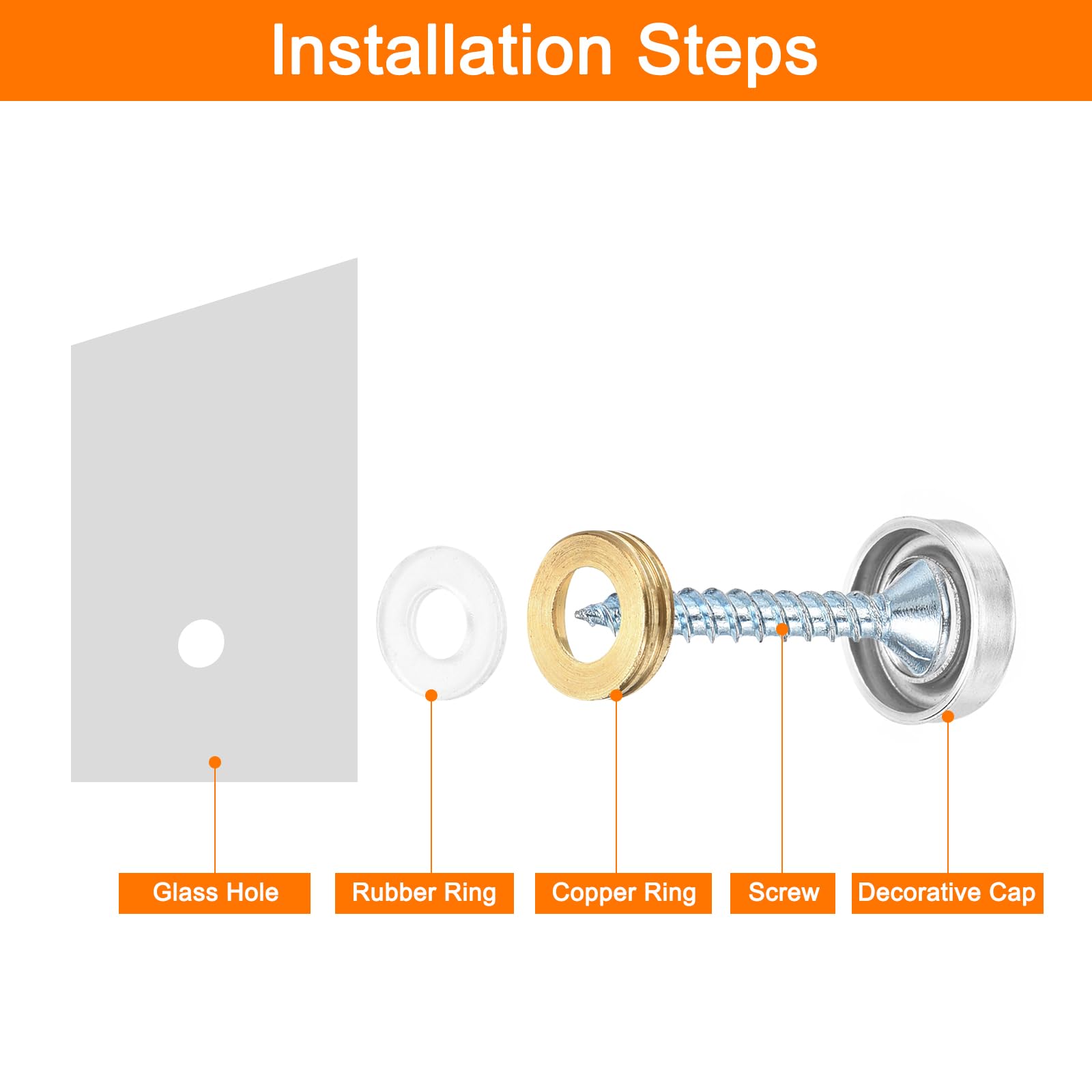 16 Viti A Specchio Acciaio Inox 304 | Con Coperchio Oro 19mm | Per Fissaggio Specchi E Vetri - Foto 3