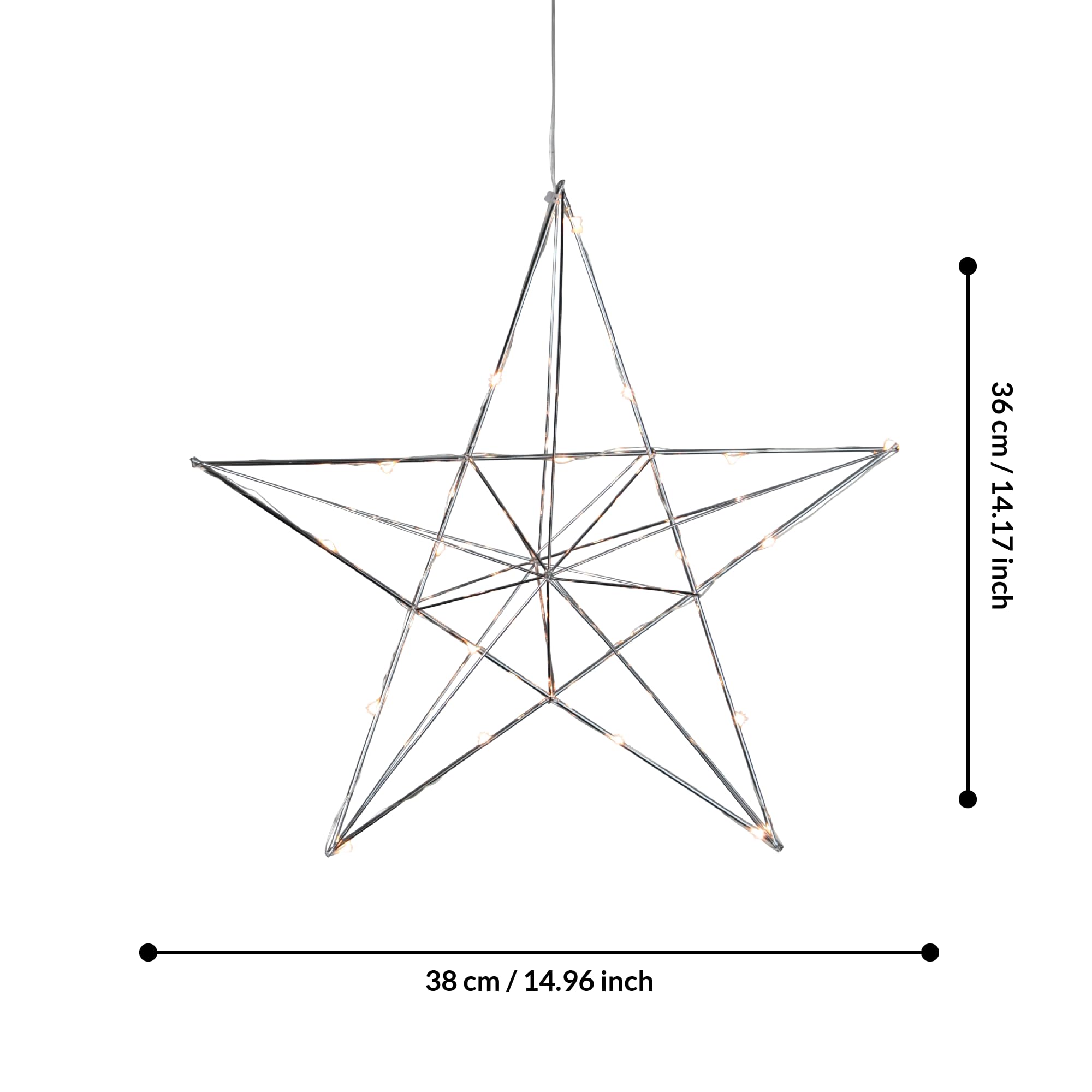 Eglo Décoration de Noël LED suspendue, étoile décorative à suspendre, déco | lumineuse avec minuterie, déco fenêtre en métal chromé, lumière blanc chaud