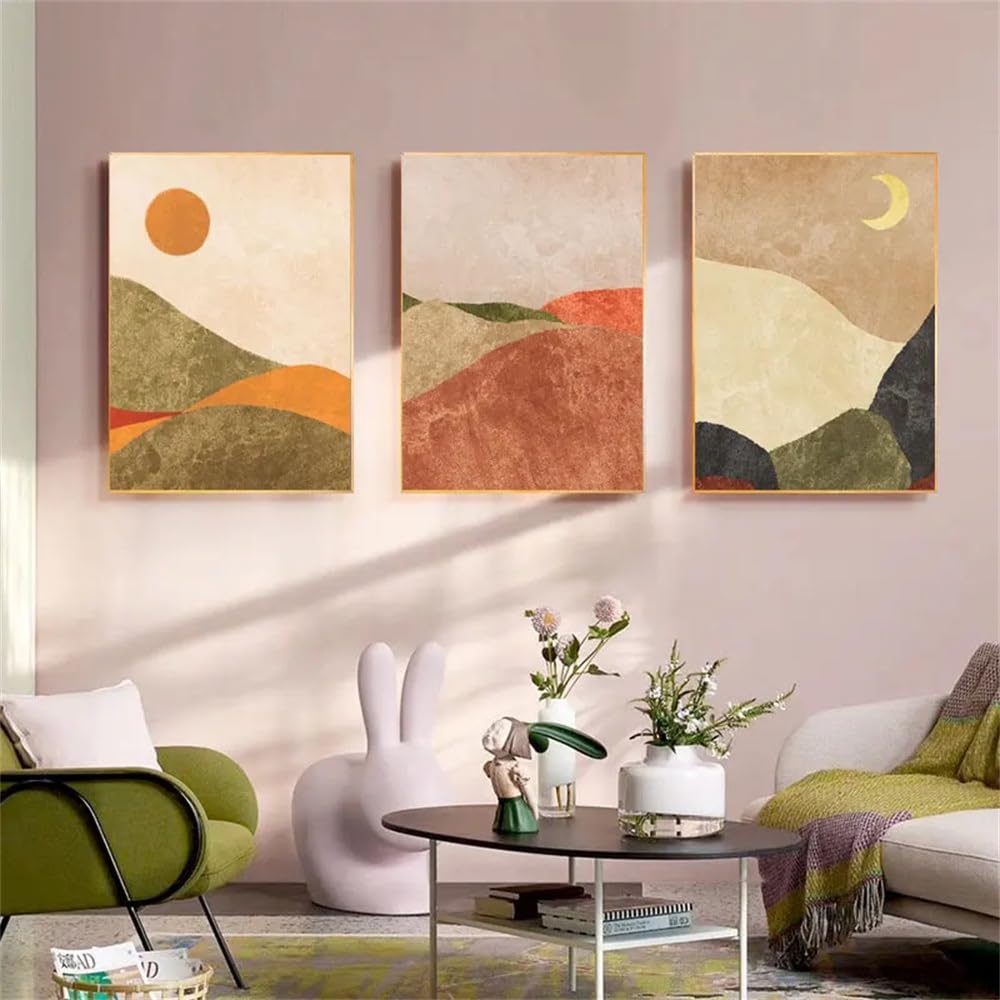 WUHBCZ Canvas Paints-Abstract Landscape Canvas Painting Sun and Moon Boho Posters and Prints Wall Art Nordic Wall Picture for Living Office Room Home Decor-60 * 80cm/3PCS (No Frame)