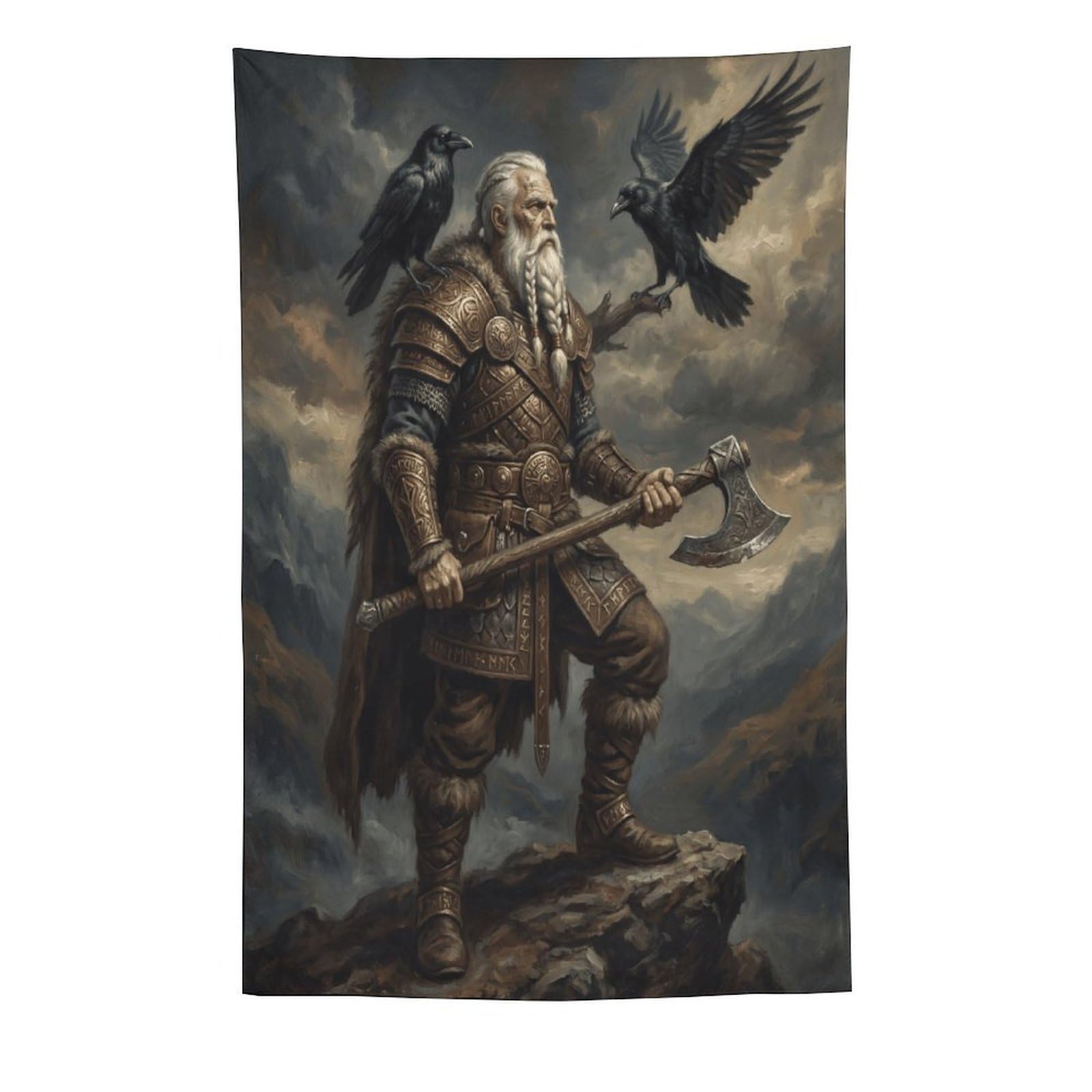 H3B8U2Y5 Norse Mythology Odin Wall Tapestry, Detailed Illustration