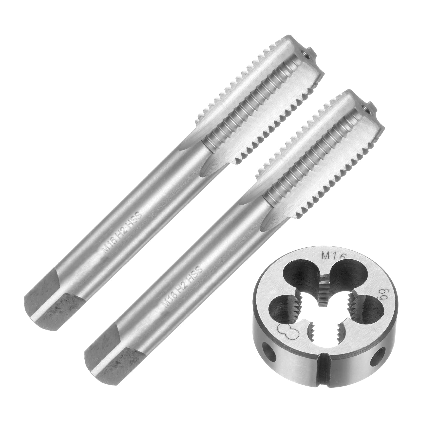 QUARKZMAN Set di 3pz Maschio e Filiere, Metrico M16 x 2 Maschio Filettatura e Filiere Rotondo, Kit di Attrezzi per Filettatura e Maschiatura per Riparazione di Dadi Viti