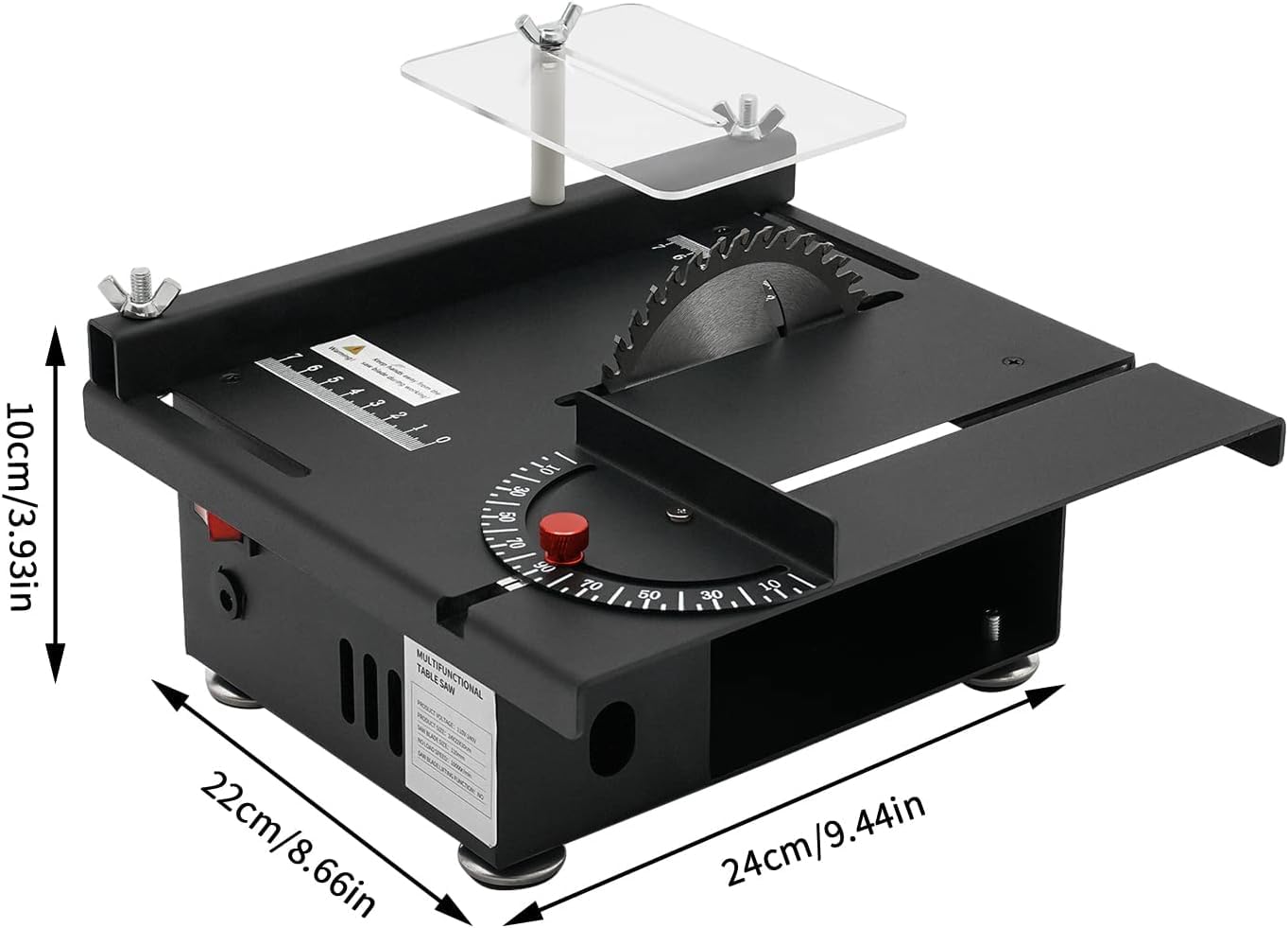 Mini stołowa pilarka tarczowa, 200 W, wielofunkcyjna piła 10 000 obr./min, regulacja kąta 0-90°, "zrób to sam", 7-biegowa regulacja do obróbki drewna, projektów cięcia, czarna