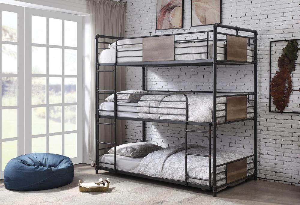 Acme Brantley Metal Frame Triple Bunk Bed in Sandy Black Acme Brantley Metal Frame Triple Bunk Bed in Sandy Black