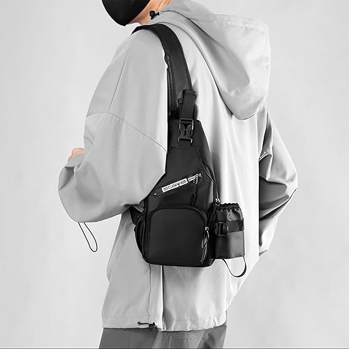 Miniatura 4 de Sling Bags Crossbody with Water Cup Pocket Leather Messenger Bag,Chest Bag Sling Bag with USB Hole for Outdoor Travel