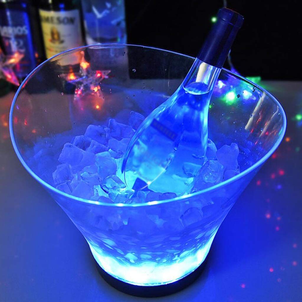 Seau à glace 6 Litres LED Seau À Glace Grande Capacité Refroidisseur De Vin LED Étanche Rétro Champagne Vin Boissons Seau À Bière, Alimentation Par 4 Piles AAA, for Fête Maison Bar Garde la glace froi
