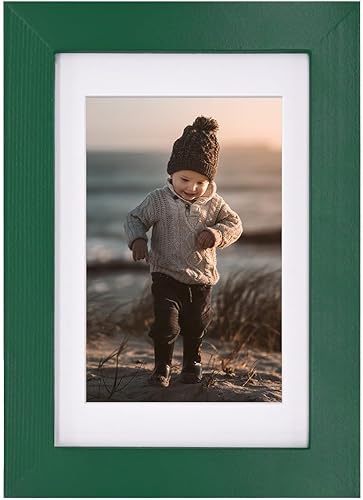 KINLINK Marcos de fotos de 4 x 6 pulgadas, marcos de madera verde con plexiglás acrílico para 3.5 x 5 con paspartú o 4 x 6 sin paspartú, mesa y