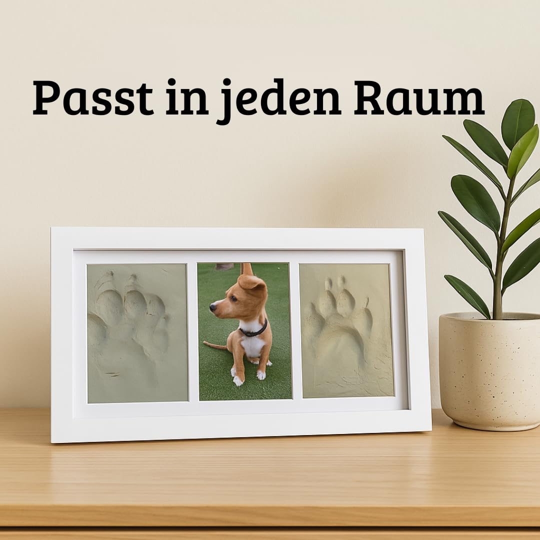Bilderrahmen für Haustierabdrücke (Hund, Katze) mit Foto, Druckset aus weißem Ton, Geschenkbox mit farbigem Passepartout, personalisiertes Andenken für Hunde und Katzen.