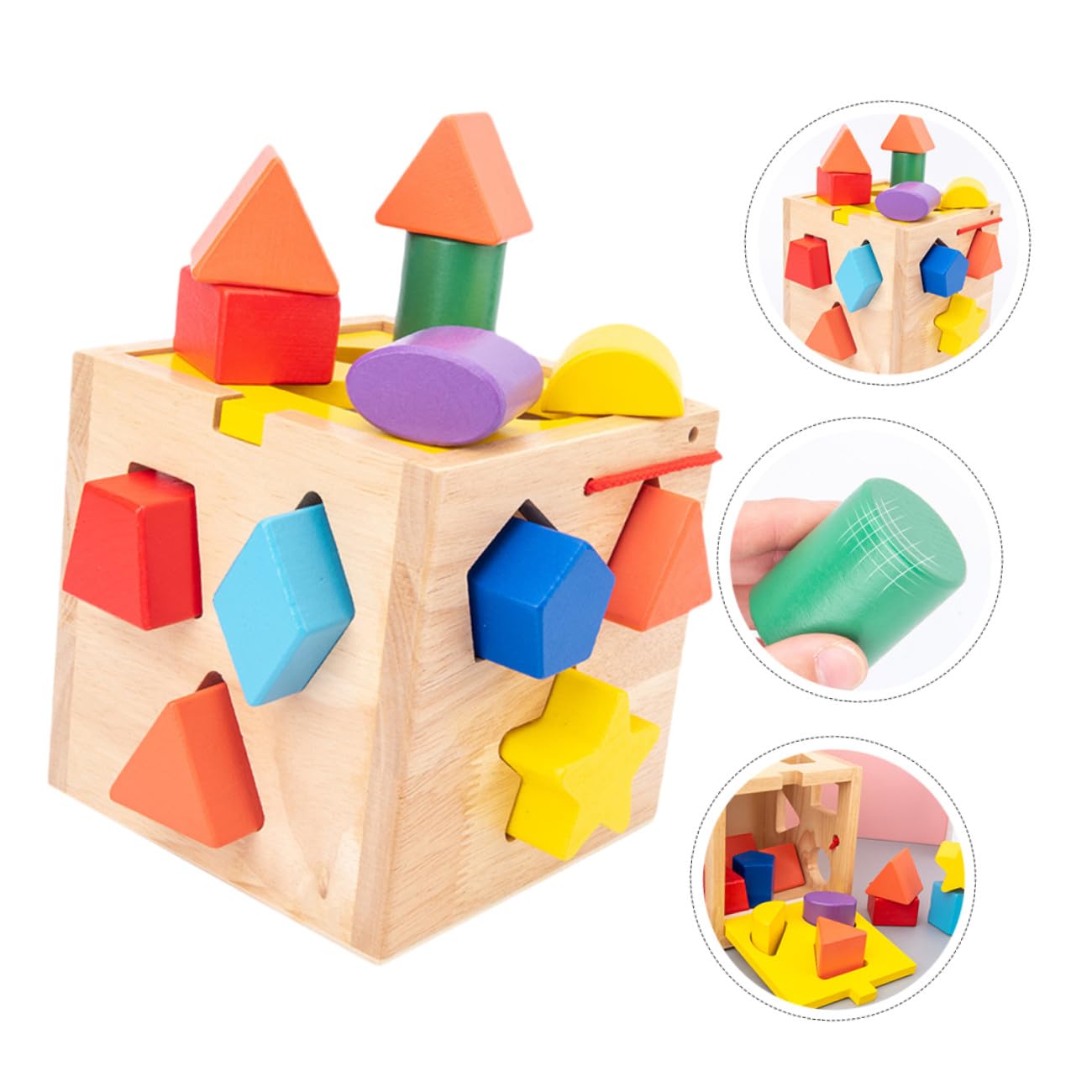 FRCOLOR Caja de Bloques de Construcción de Madera Premium con Juguete Educativo de Clasificación de Formas para Desarrollo de Habilidades Motoras y Rompecabezas Montessori