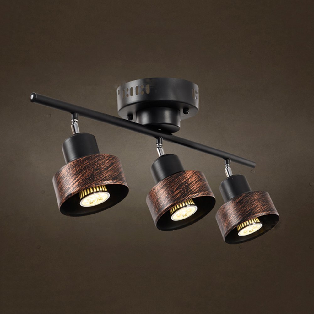 LED Retro Industrie Deckenstrahler Drehbar Schwarz-Rost 3-Flammig, Mit 3 Dreh-Und Schwenkbaren Spots,Decken-Lampe, Wand-Lampe, Decken-Leuchte, Cafe Shop Ziert Beleuchtung