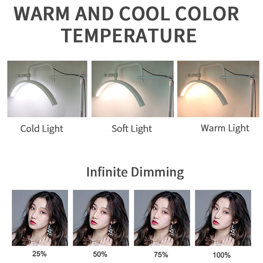 Andoer 36W Luce Video LED da Pavimento Mezzaluna 3200K-5600K Dimmerabile con Supporto per Telefono e Telecomando per Salone di Bellezza e Trucco Streaming Live