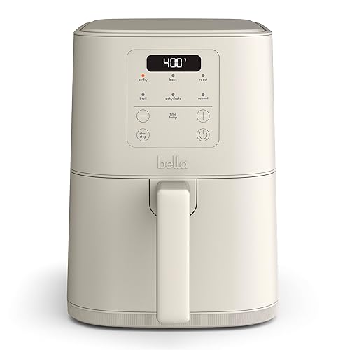 bella 4Qt Slim Air Fryer, Fits-anywhere™ Kitchenware, EverGood™ Ceramic Nonstick Coating, Adjustable Temperature, 6 Preset Cooking Options, 60 Min Auto Shutoff w Audible Tone, 3.3lb Capacity, Oatmilk - 4 QT - Oatmilk