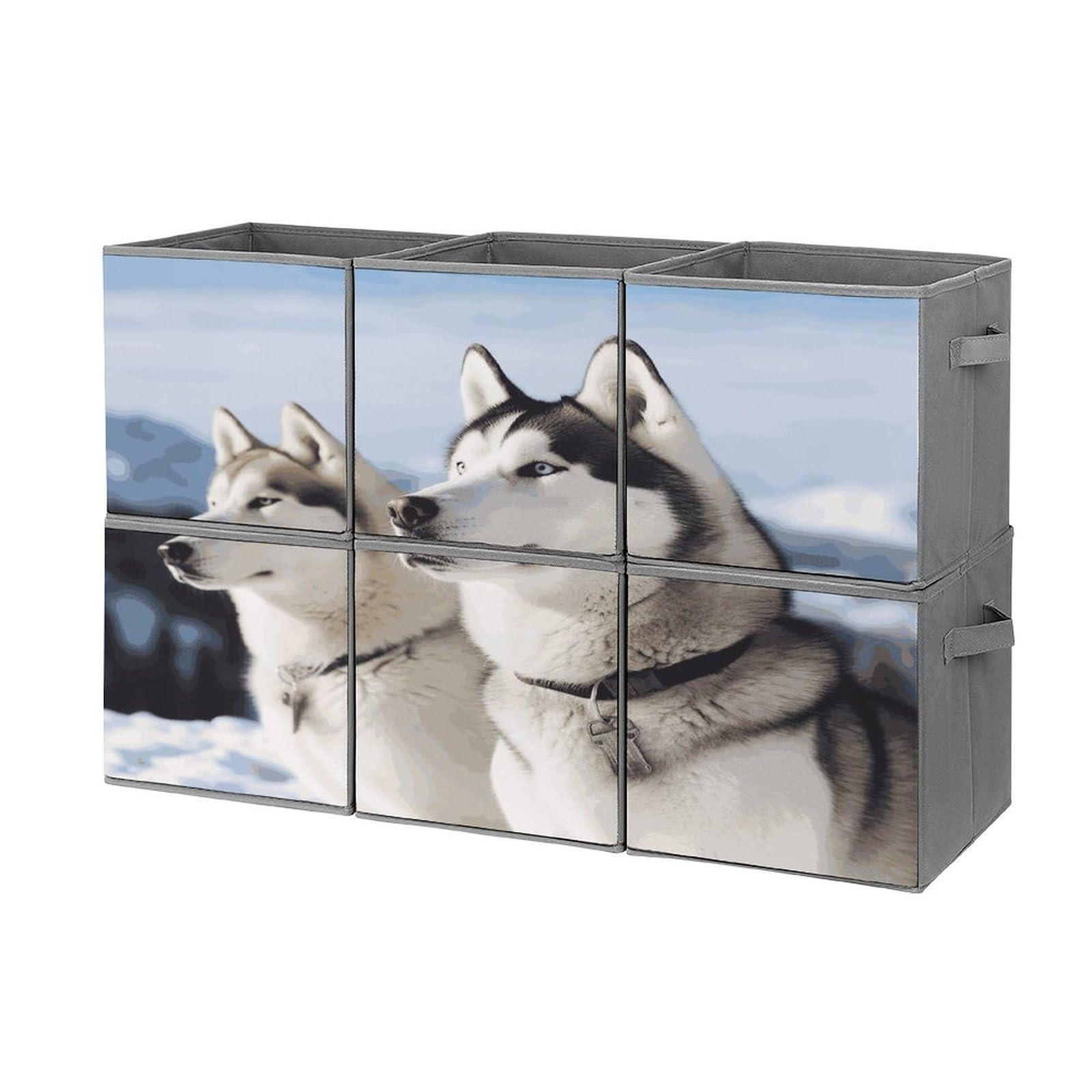 Btcowzrv Style Husky Dogs Storage Cubes, 6 Pack Oxford Fabric Foldable Collapsible Bins With Handles, Cubby Storage Baskets Boxes For Closet Shelves Office Organization