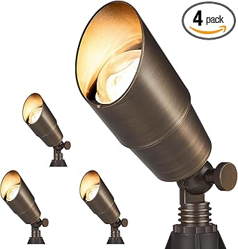 Gardencoin Solid Brass Outdoor Landscape Spotlights, 12V Heavy Duty LED Low Voltage Landscape Spot Light for Garden and Yard Uplighting, Bronze Accent Lighting Fixture Without Bulb, 4 Pack