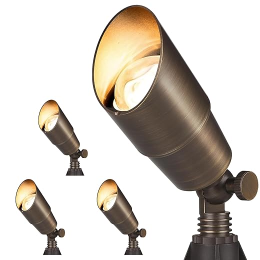 Gardencoin Solid Brass Outdoor Landscape Spotlights, 12V Heavy Duty LED Low Voltage Landscape Spot Light for Garden and Yard Uplighting, Bronze Accent Lighting Fixture Without Bulb, 4 Pack