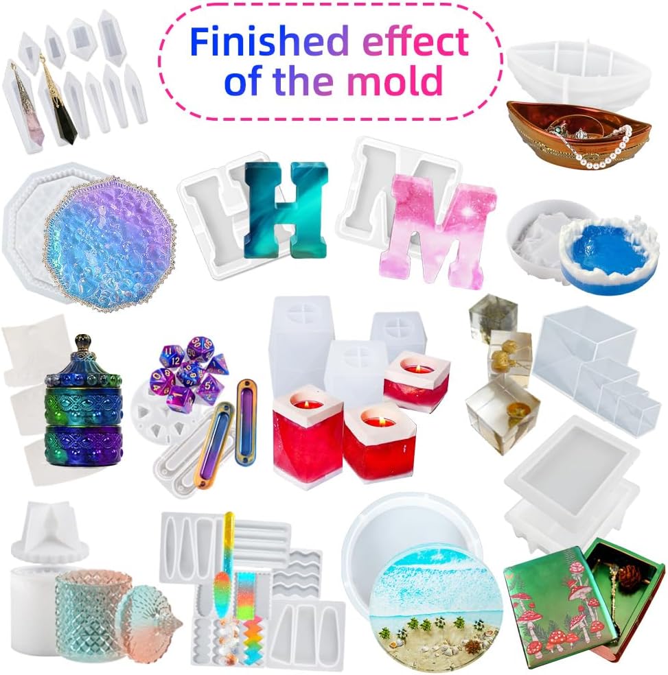 BIGEBO 500G Random Resin Molds, Mystery Box Silicone Molds for Epoxy Resin Contains Pendants Coasters Trays Letters Bead and Other Random Moulds