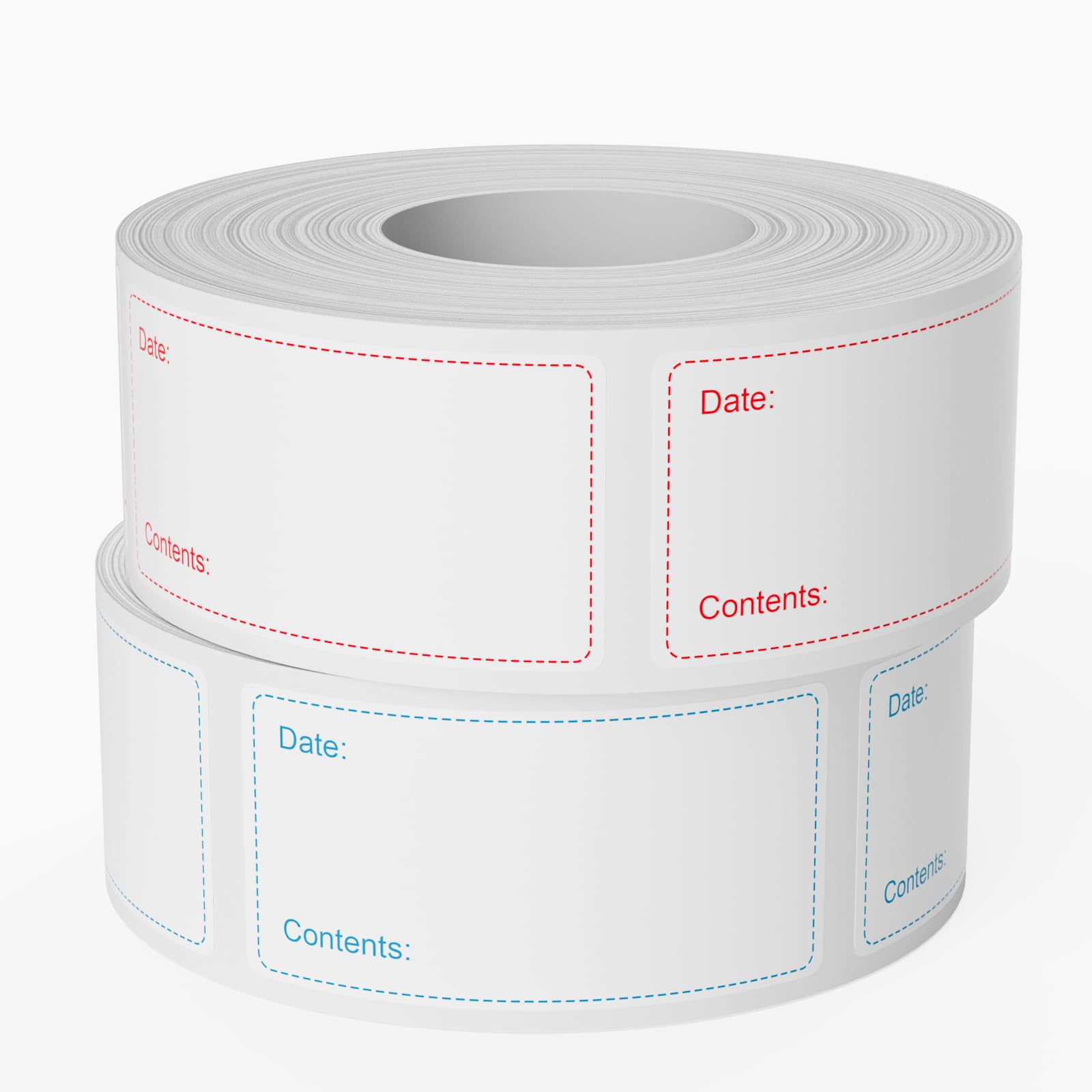 2 Rolls of 1200 Freezer Labels (75 x 25 mm) – Self-Adhesive, Removable, Leaves no Residue, Oil-Resistant and Waterproof, Food Labels for Jars, Pantry Items and Containers (Red & Blue)