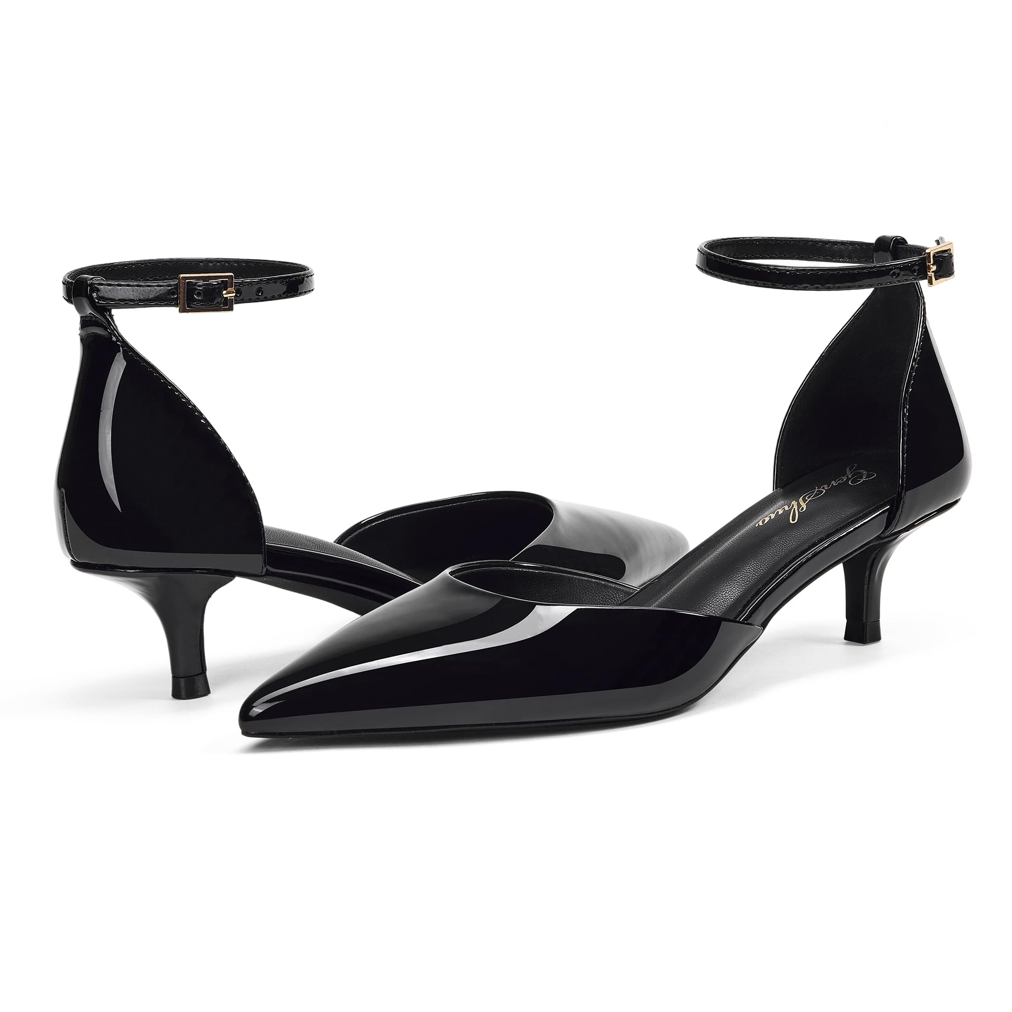 GENSHUO Décolleté D’Orsay da Donna con Tacco Basso, Punta Chiusa Affusolata, Tacco 5 cm, con Cinturino alla Caviglia per Matrimonio, Lavoro e Uso Quotidiano